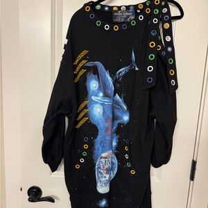 Opening Ceremony Black Sweater Dress with Multicolor Eyelets